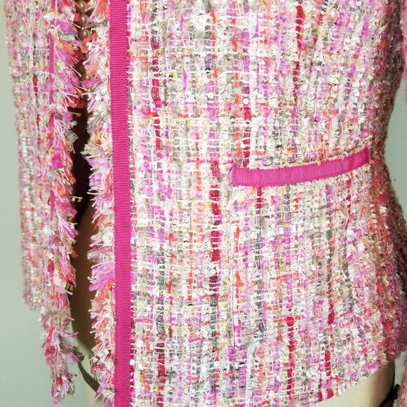 Tahari Arthur Levine Pink Tweed Boucle Sparkle Jacket Ladies Size 2 Petite - Picture 5 of 10